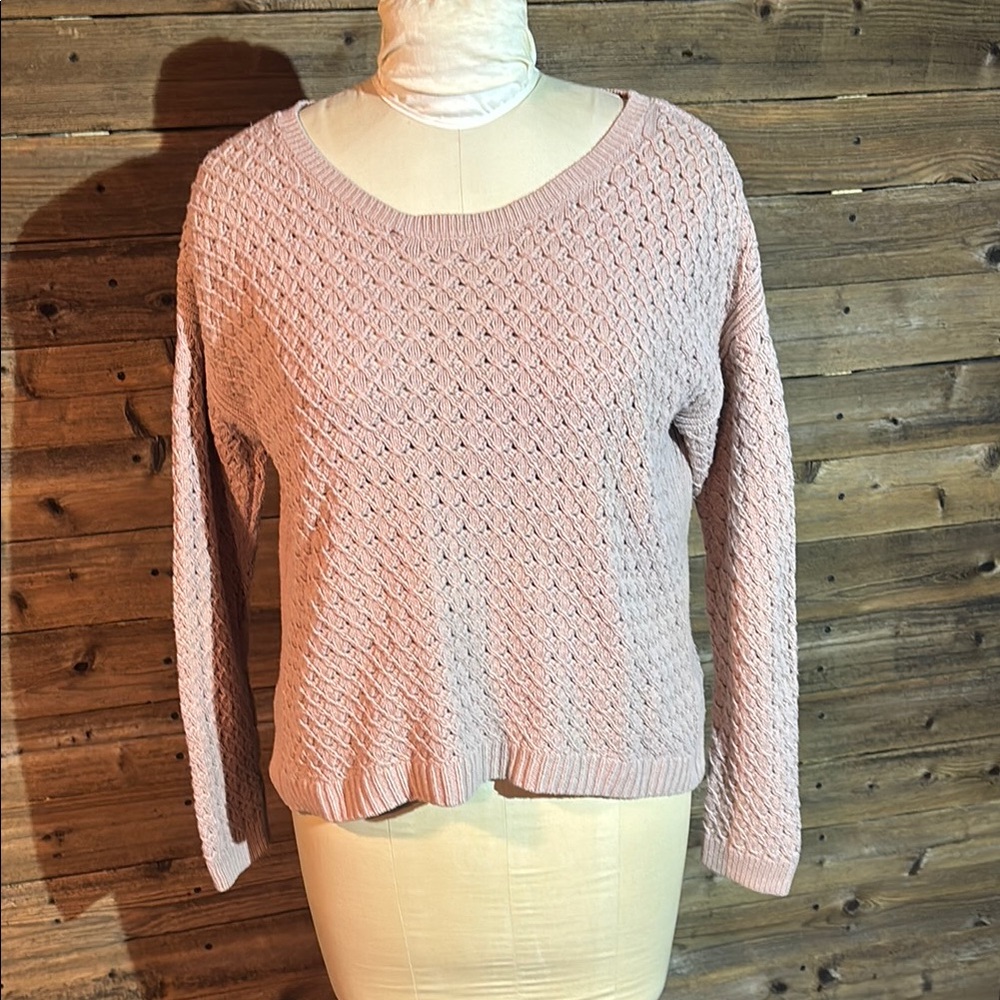 Old Navy Pink Crew Neck Sweater with Geometric Knit